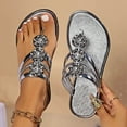 thumbnail image 2 of Women's Slippers Ladies Summer Flip Toe Rhinestone Slippers Comfortable Shoes With Temperament Women Sandals Comfortable Silver 38, 2 of 9