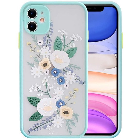 Compatible with IPhone 11 Case for Clear Frosted PC Back 3D Floral Girls Woman and Soft TPU Bumper Protective Silicone Slim Shockproof Case
