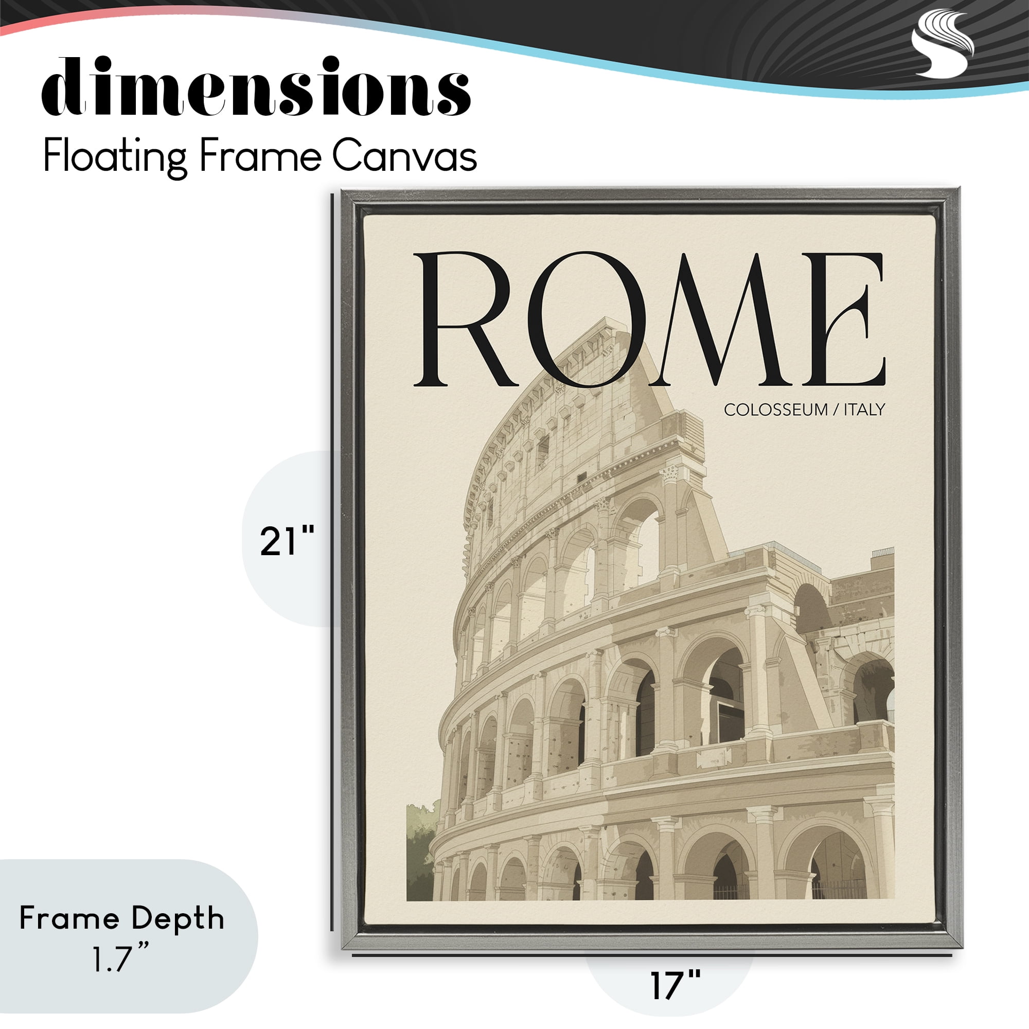 Stupell Industries Vintage Rome Colosseum Gray Framed Floater Canvas Wall Art, design by Andreas Magnusson