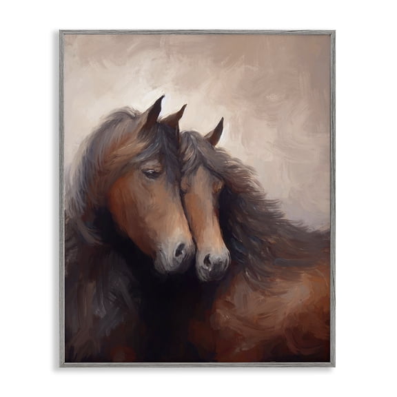 Stupell Industries Cottage Brown Cuddling Stallions Gray Framed Giclee Art, 11 x 14, by Ramona Murdock