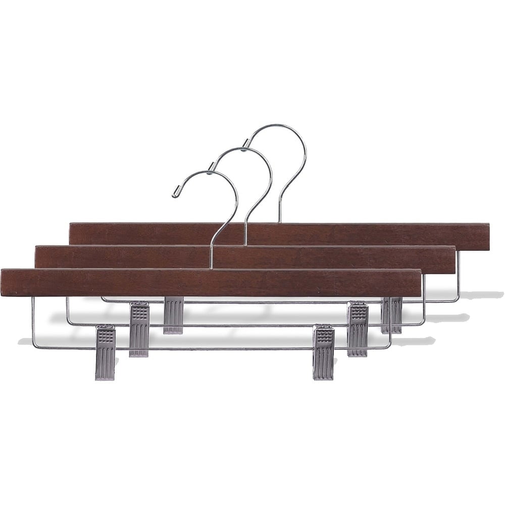 INTERNATIONAL HANGER Rubber Coated Walnut Wood Pant Hanger, 25 Pack