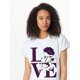 thumbnail image 1 of Camiseta blanca con la palabra "Feliz Día de San Valentín" para mujer, con una rosa morada, cuello redondo de 220 g, informal, de algodón puro grueso (1 unidad), para mujer., 1 of 6