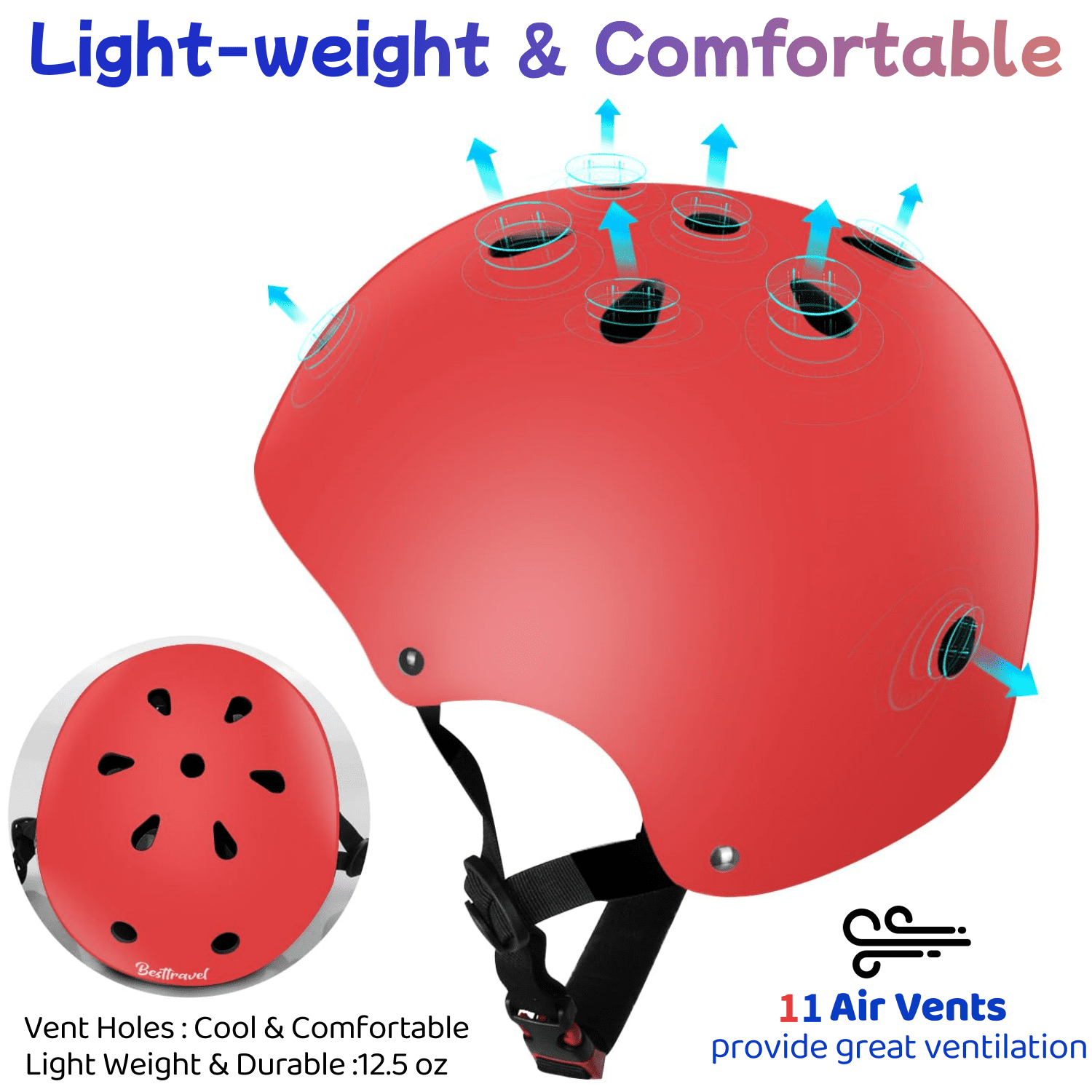 Besttravel Kids Bike Helmet, Toddler Bicycles Helmets for Ages 3-8 Years Boys Girls, Multi-Sport Kids Helmet for Bicycles Skateboarding Scooter Balance, Red