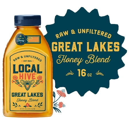 Local Hive, Raw & Unfiltered, 100% U.S. Great Lakes Honey Blend, 16 oz Bottle