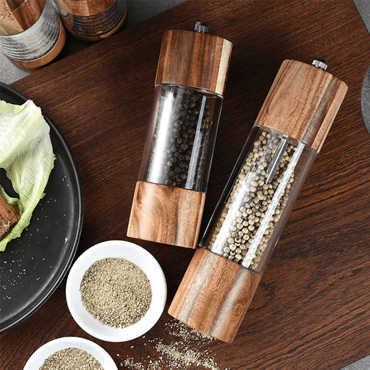 4X Pepper Grinder Transparent Pepper Mill Salt Grinding Ceramic Core Multipurpose Seasoning Bottle Cruet 6 Inches