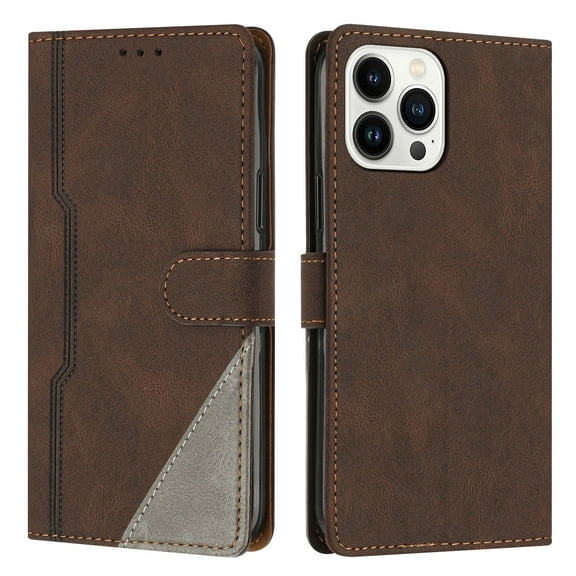 Case for iPhone 14 Pro, PU Leather Wallet Folio Card Holder Kickstand Shockproof Drop Protection Wrist Strap Wireless Charging Phone Case Cover Compatible with iPhone 14 Pro, Brown