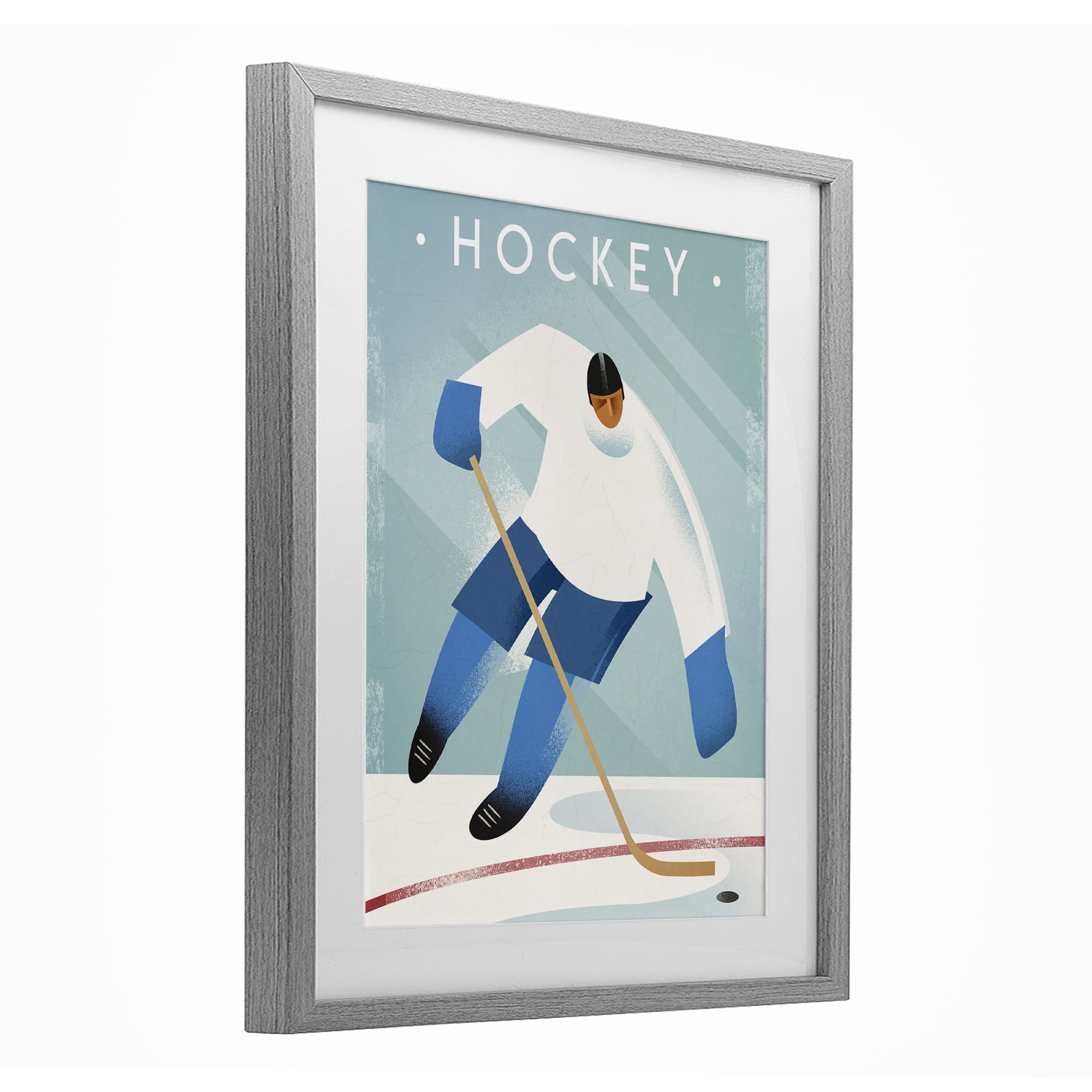 Stupell Industries Vintage Hockey Player Gray Framed Print Under Glass, design by Martin Wickstrom