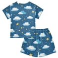 thumbnail image 2 of Clouds Star Pattern Summer Pajama Set Soft Cotton Short Sleeve Sleepwear 2PCS Pajama Sets Breathable Lounge Set Size 6Y, 2 of 7
