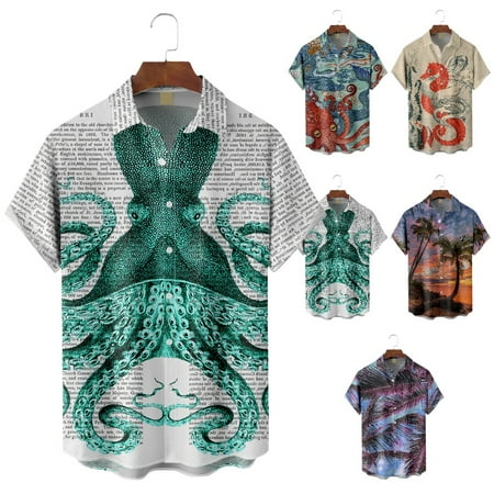 

Big & Tall Men Casual Button Down Shirt & Top Print Lightweight Clothing Apparel for Men Boys