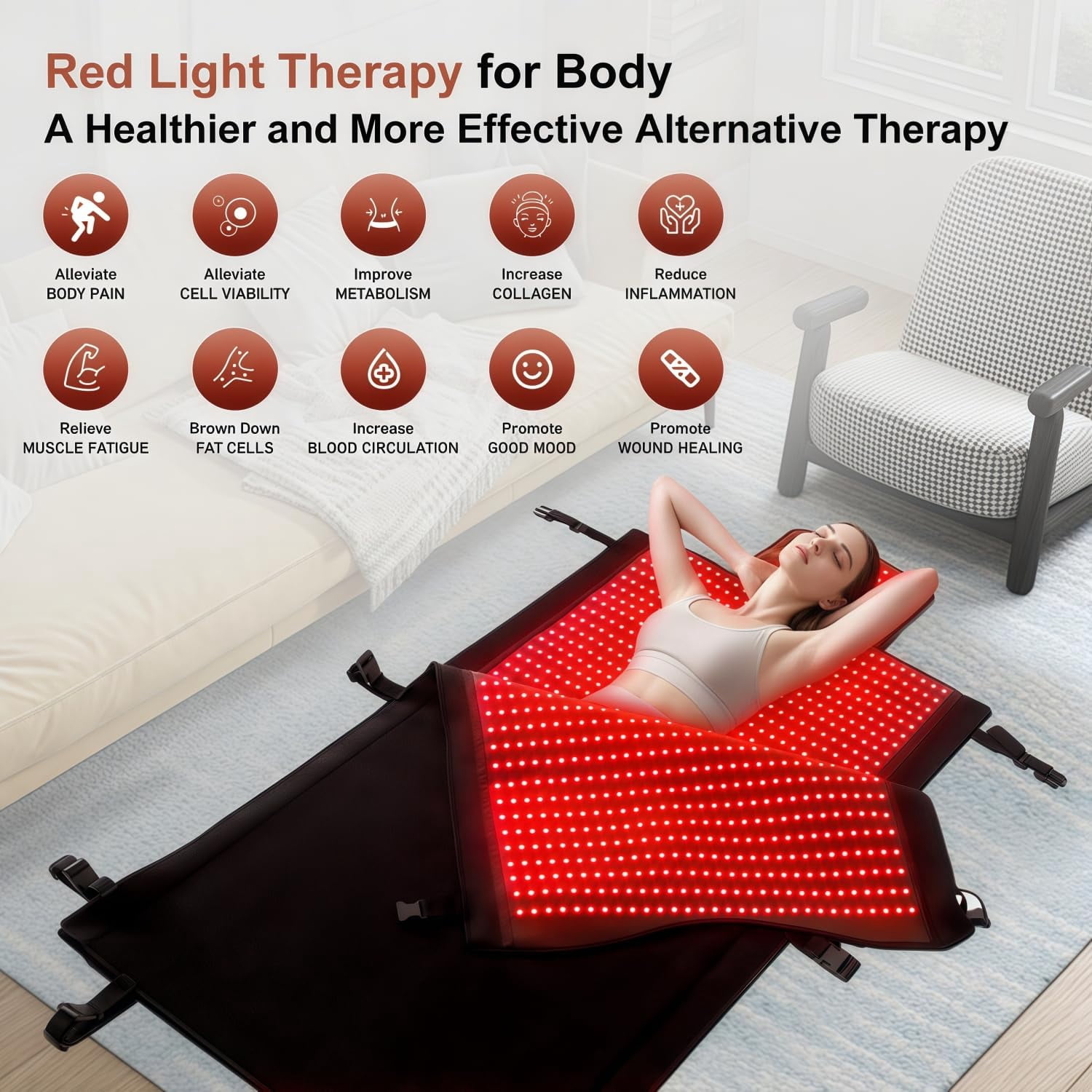 New Red Light Therapy Mat Full Body 84.6'x33.5"2680pcs LED Beads 660nm&850nmRed Light Therapy Device