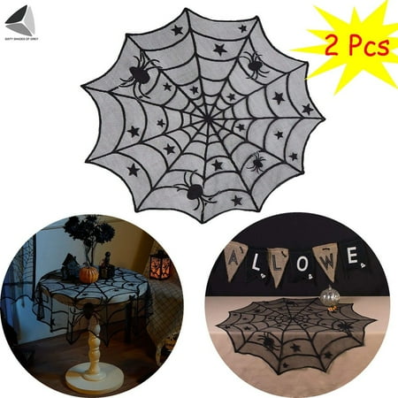 

PULLIMORE 2 Pcs Halloween Spider Web Tablecloth Black Lace Cobweb Curtain Fireplace Cover Mantle Props Decor (Round)