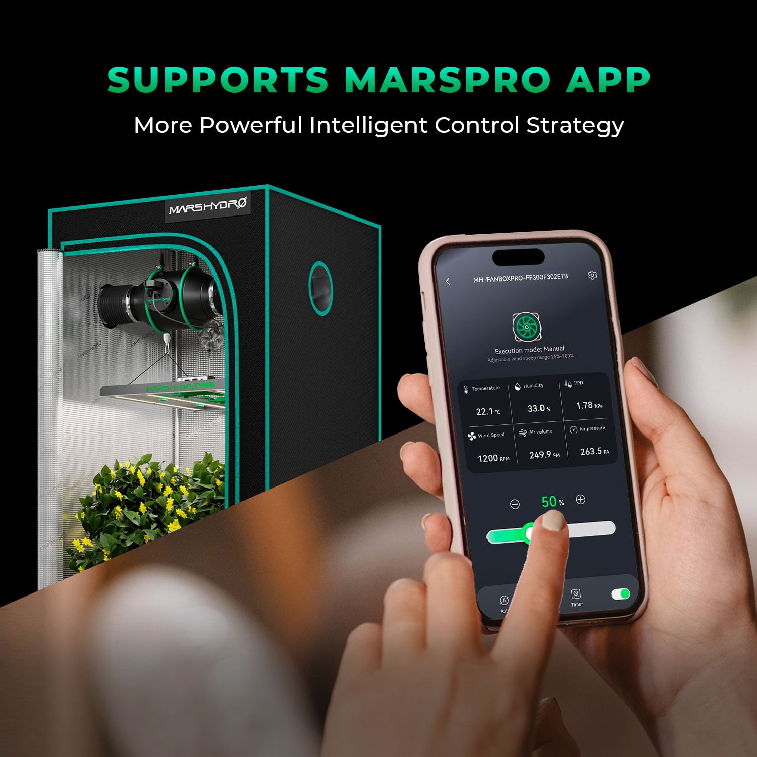 2025 Mars Hydro 4" iFresh Smart Inline Ducting Ventilation Fan with Variable Speed Controller Quiet AC-Motor for Grow Tent