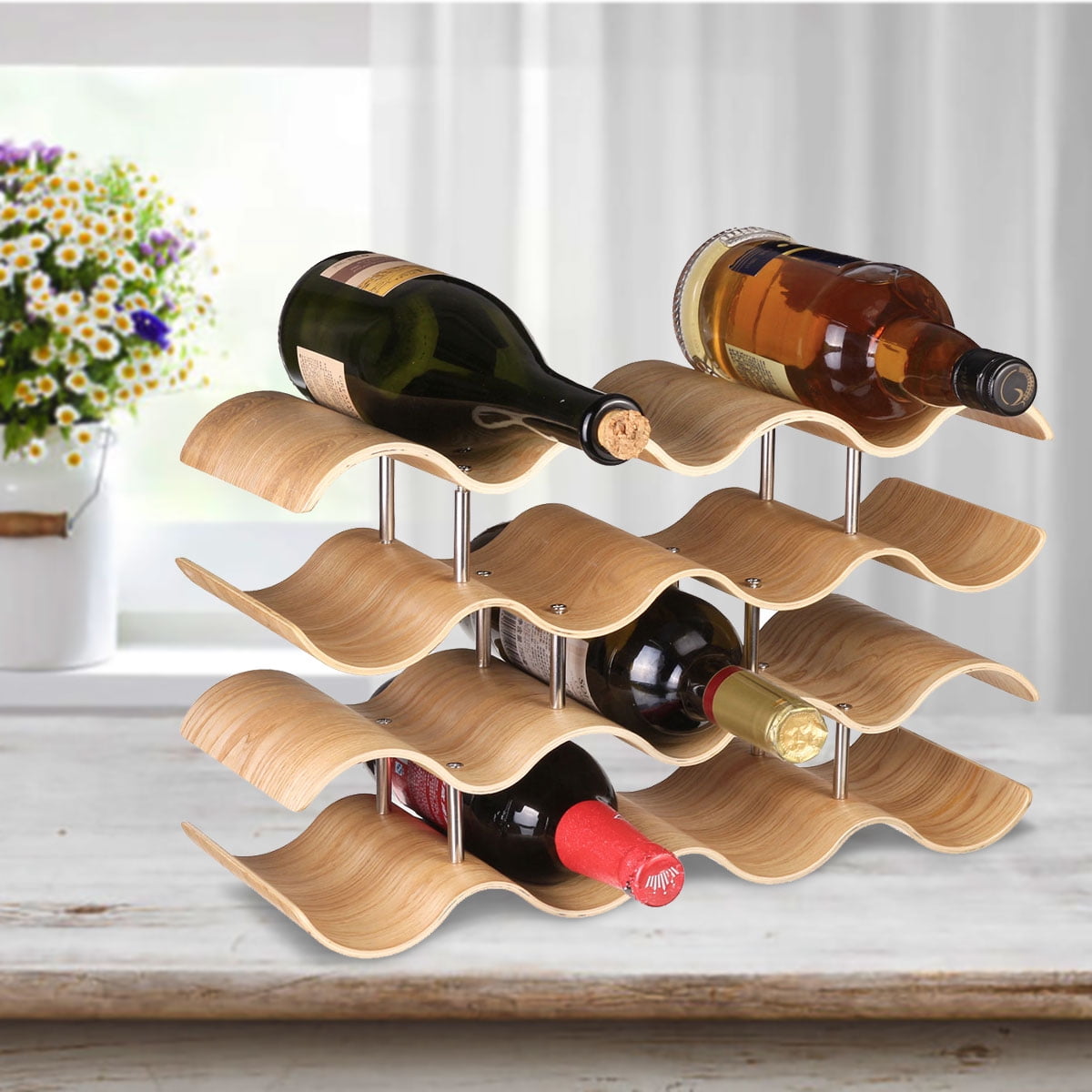 3 Tier Wood Shelf Bottles Cup Cupboard Kitchen Storage Hanging Rack Holder Stand