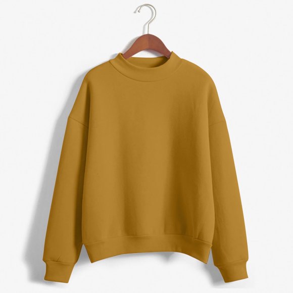 Dowegor Women's Solid Color Round Neck Oversized Sweatshirt Loose Fit Long Sleeve Light Sweatshirt Loose Blouse Women Sweatshirt Long Sleeve Pullover for Women Womens Hoodies Pullover Gold M
