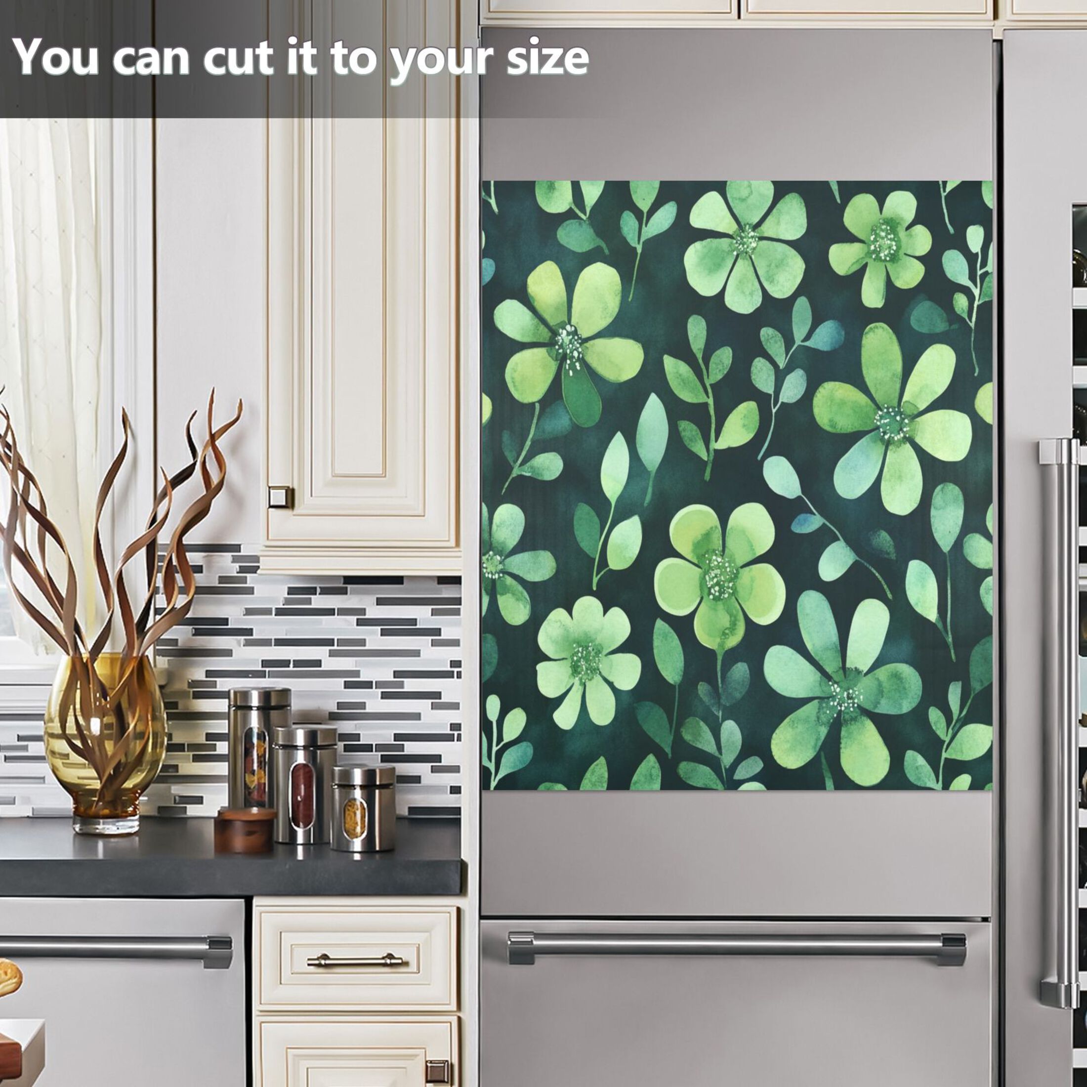 Dishwasher Magnetic Sticker 23x26 Inch Refrigerator Magnetic Sticker Washing Machine Magnetic Sticker Kitchen Panel Magnetic Sticker Home Decor Cartoon Green Flowers
