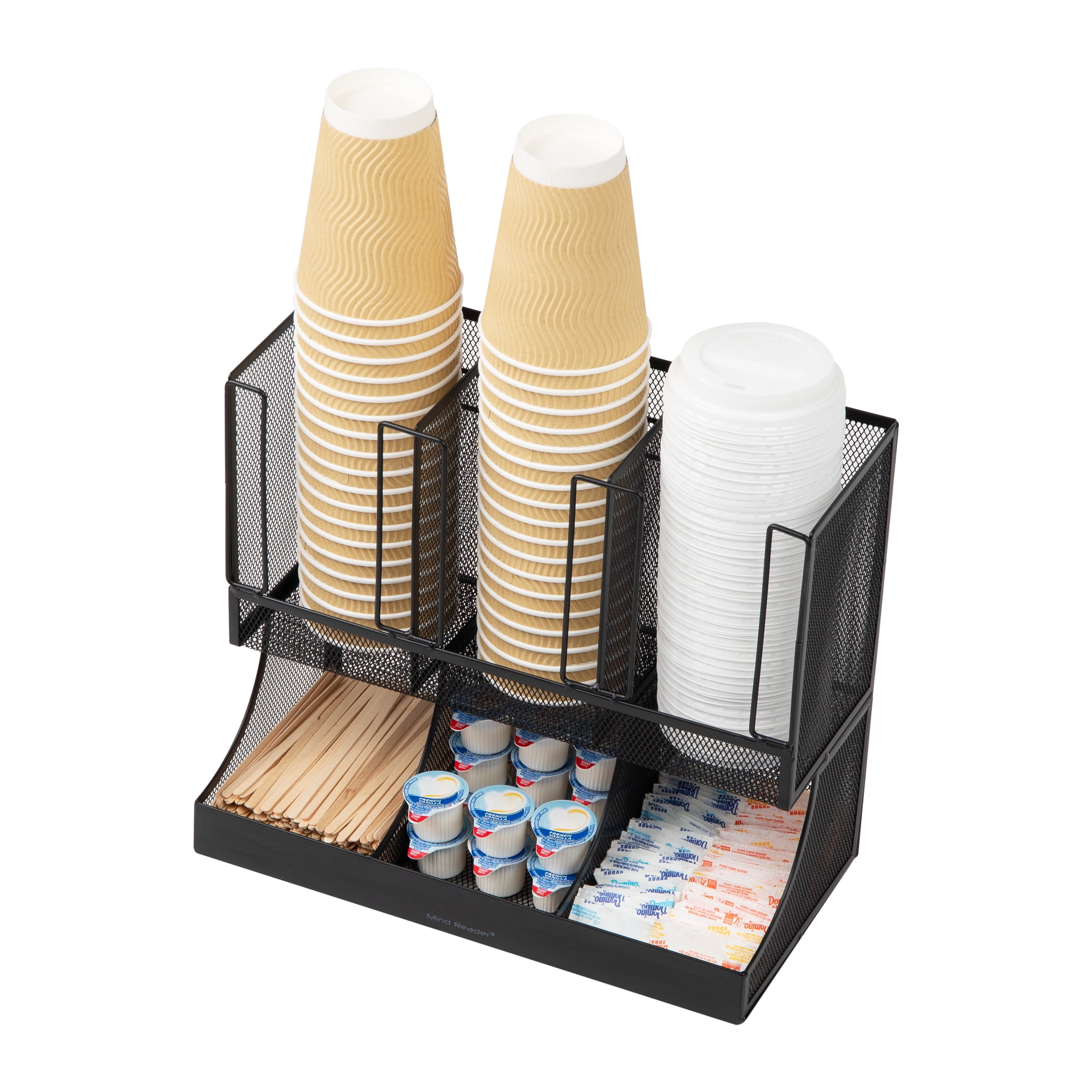 Mind Reader 6 Compartment Upright Coffee Condiment and Cup Organizer, Brown