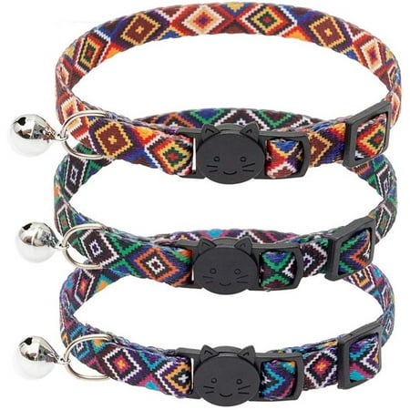 Aztec Breakaway Cat Collar with Bell - 3 Pack Safe Pet Puppy Kitten Collars with Tribal Pattern for Small Dogs Cats