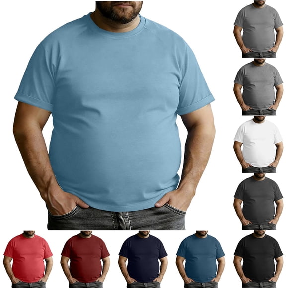 DIOAZUD Chemises Grandes Tailles pour Hommes Manches Courtes Col Rond T-Shirt Décontracté Couleur Unie Léger pour Printemps Été