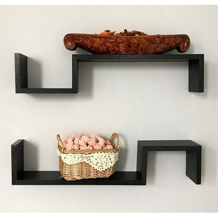 Greenco Set Of 2 Decorative S Wall Mounted Floating Shelves Greenco Set Of 2 Decorative S Wall Mounted Floating Shelves Espresso Finish
