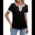 thumbnail image 3 of Blusas Informales Elegantes para Mujer, Blusas de Trabajo Informales de Negocios, Camisas de Corta con Cuello en V y Bloques de Color, Verano 2025 Negro S, 3 of 9