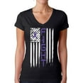 thumbnail image 1 of Awkward Styles Women's Fight Cancer V-neck T-shirt USA Flag Purple Ribbon for Awareness, 1 of 4