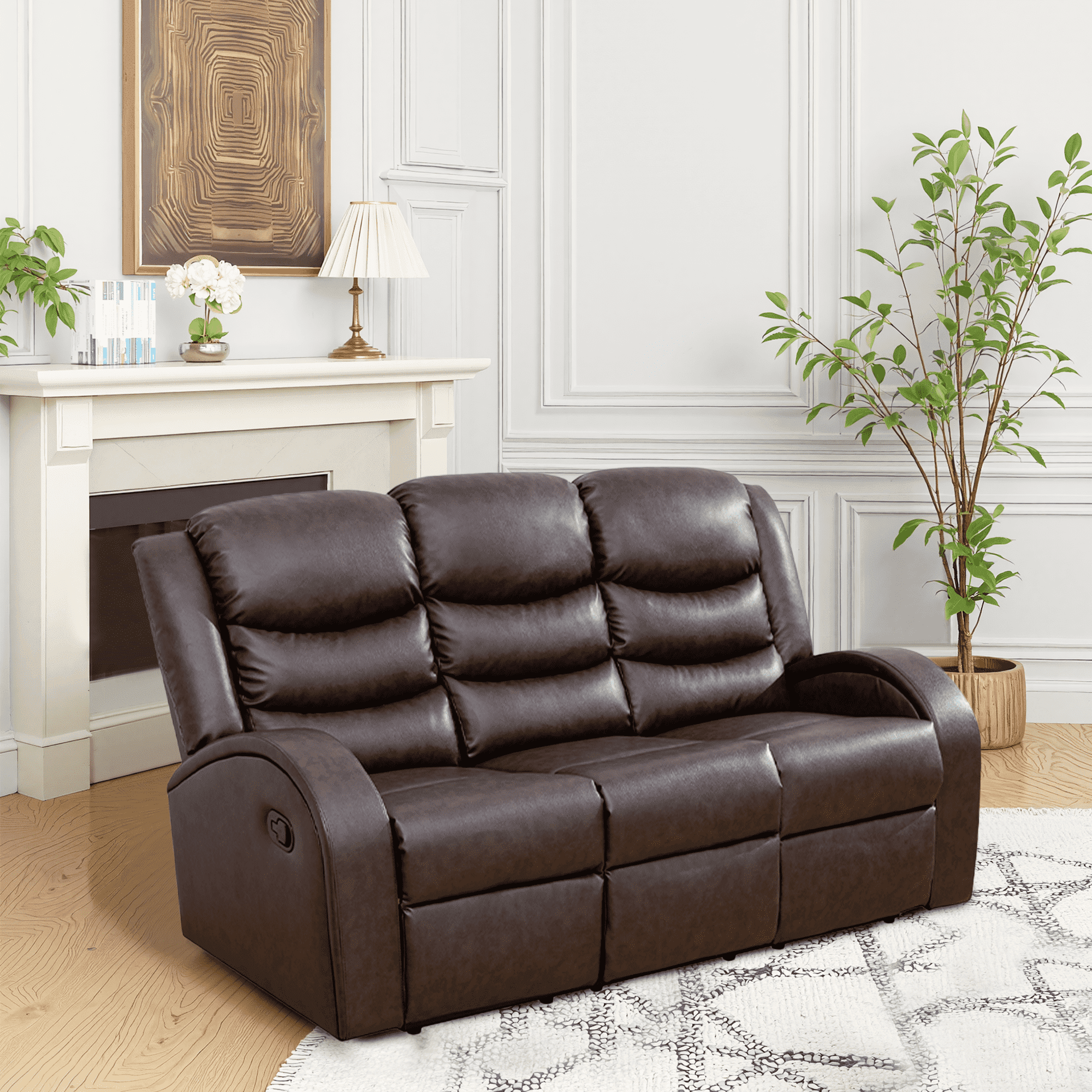 MAYEERTY 72" Modern Upholstered Couch Faux Synthetic Leather Sofa for Living Room，Brown