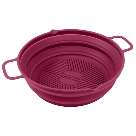 

Hariumiu Air Fryer Silicone Liners Reusable Portable Food Grade Diversion Groove Air Fryers Liner with Handle Foldable Round Oven Baking Tray for Kitchen