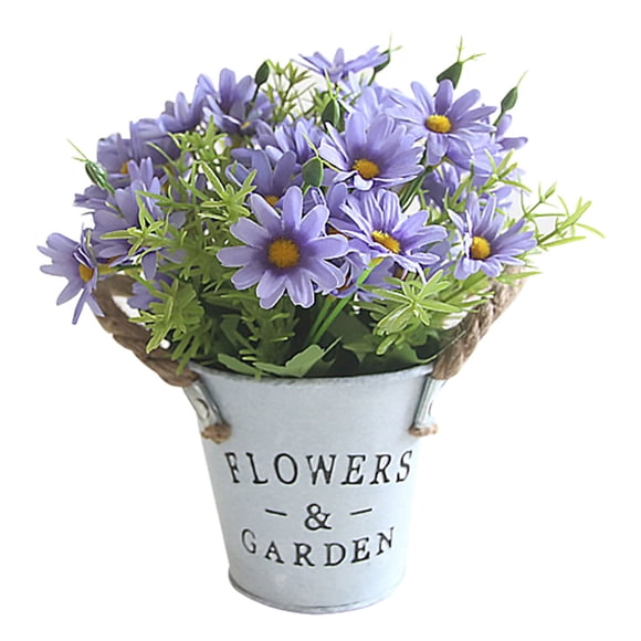 Xingzhi Artificial Flower Pot Home Office Desktop Vintage Style Fake Floral Decor Potted Plant, Blue Purple