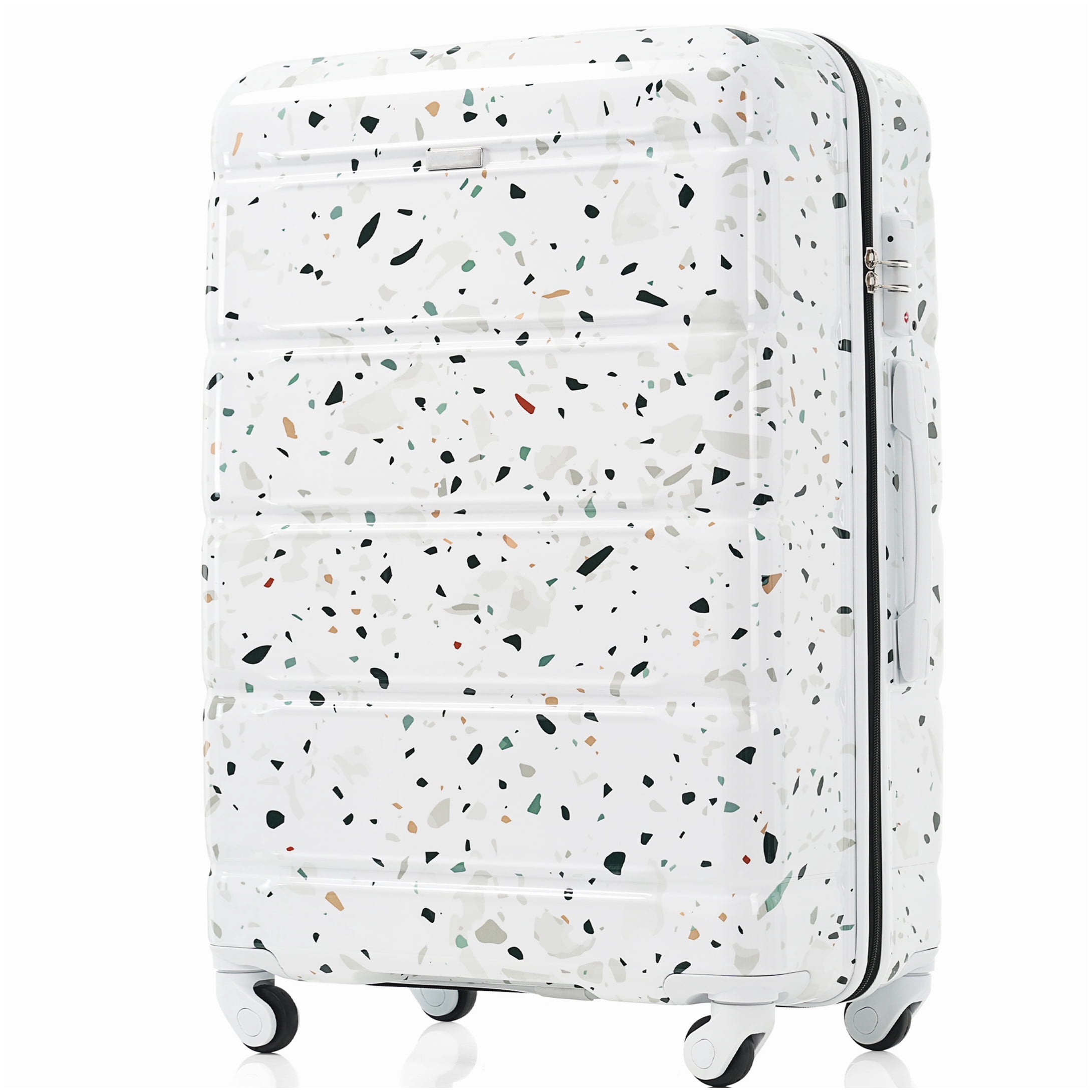ABS PC Hard Shell Suitcase Set of 3 with USB, 20 Inch Carry On Luggage, 360° Spinner Wheels, White