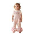 thumbnail image 4 of Coerni Toddler Baby Girl Outfit Cute Plaid Romper Overalls Kid Ruffle Bow Jumpsuit Flare Pants Bell Bottoms Overall Cotton Leggings, 4 of 7