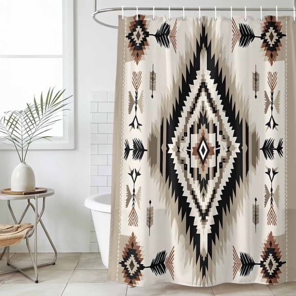 Boho Black Brown Waterproof Fabric Shower Curtain,Geometric Southwestern Ethnic Vintage Waterproof Fabric Shower Curtain for Bathroom Curtains Bathtubs Shower Curtains with 12 Hooks Small 36x72in