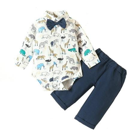 

Qufokar Boy Summer Clothes Clothes Two Pieces Baby Boys Floral Animal Bow Tie Autumn Long Sleeve Romper Bodysuit Pants Set Clothes