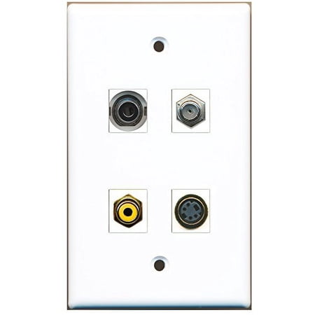 RiteAV - 1 Port RCA Yellow 1 Port Coax Cable TV- F-Type 1 Port S-Video 1 Port 3.5mm Wall Plate