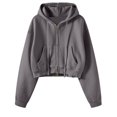 thumbnail image 5 of Zip up Hoodie Women Oversized Cropped Plain Sweatshirt Full Zip Drawstring Hooded Slouchy Jacket with Pocket Dark Gray 2XL, 5 of 8