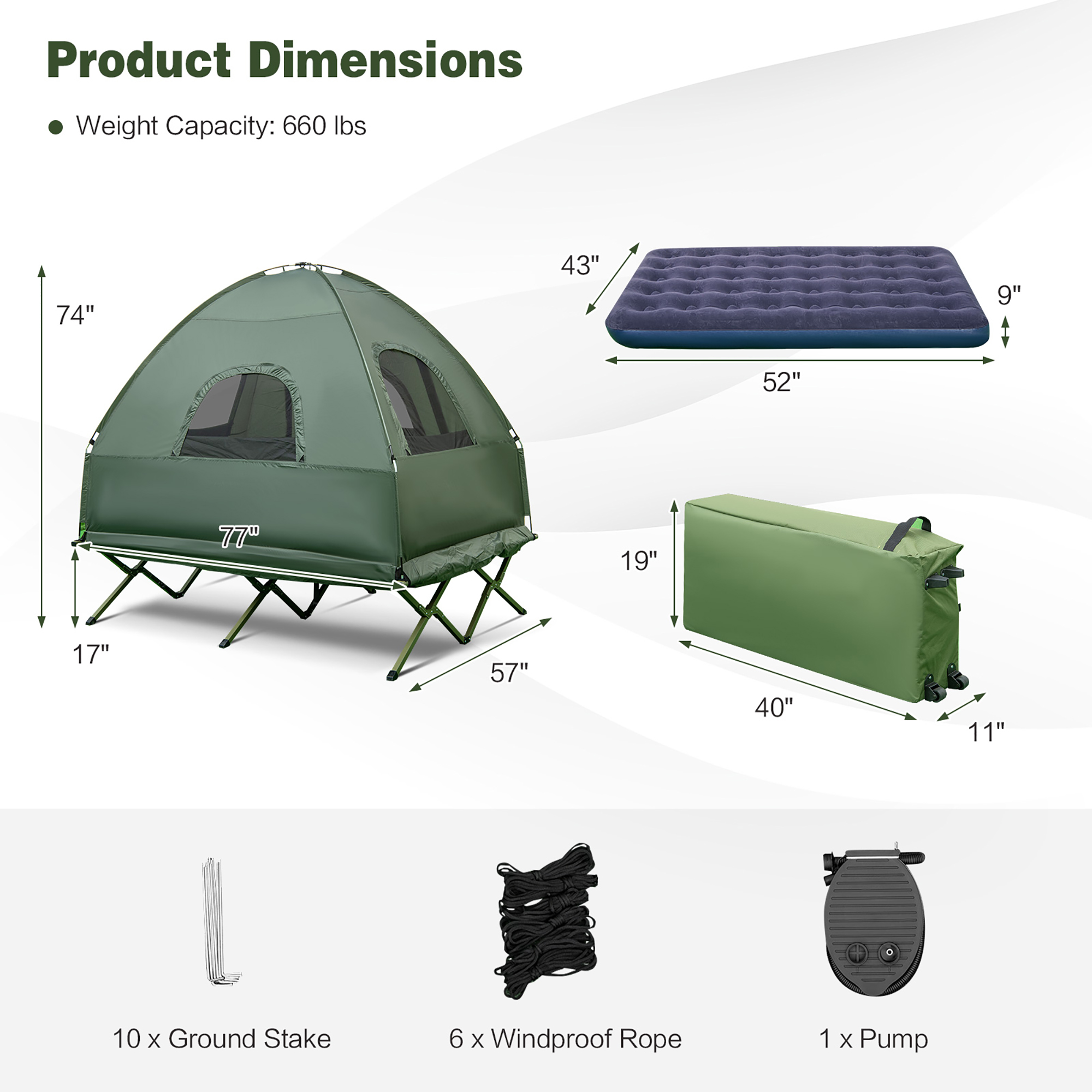 Gymax 2-Person Compact Portable Pop-Up Tent/Camping Cot w/ Air Mattress & Sleeping Bag - image 2 of 10
