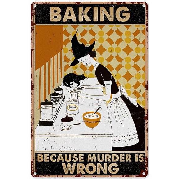 Witch Baking Decor Kitchen Signs Black Cat That is What I Do I Bake and I Know Things Tin Sign Decoration Vintage Chic Metal Poster Wall Decor Art Gift for Man Cave Bar Cafe House 8x12 Inch