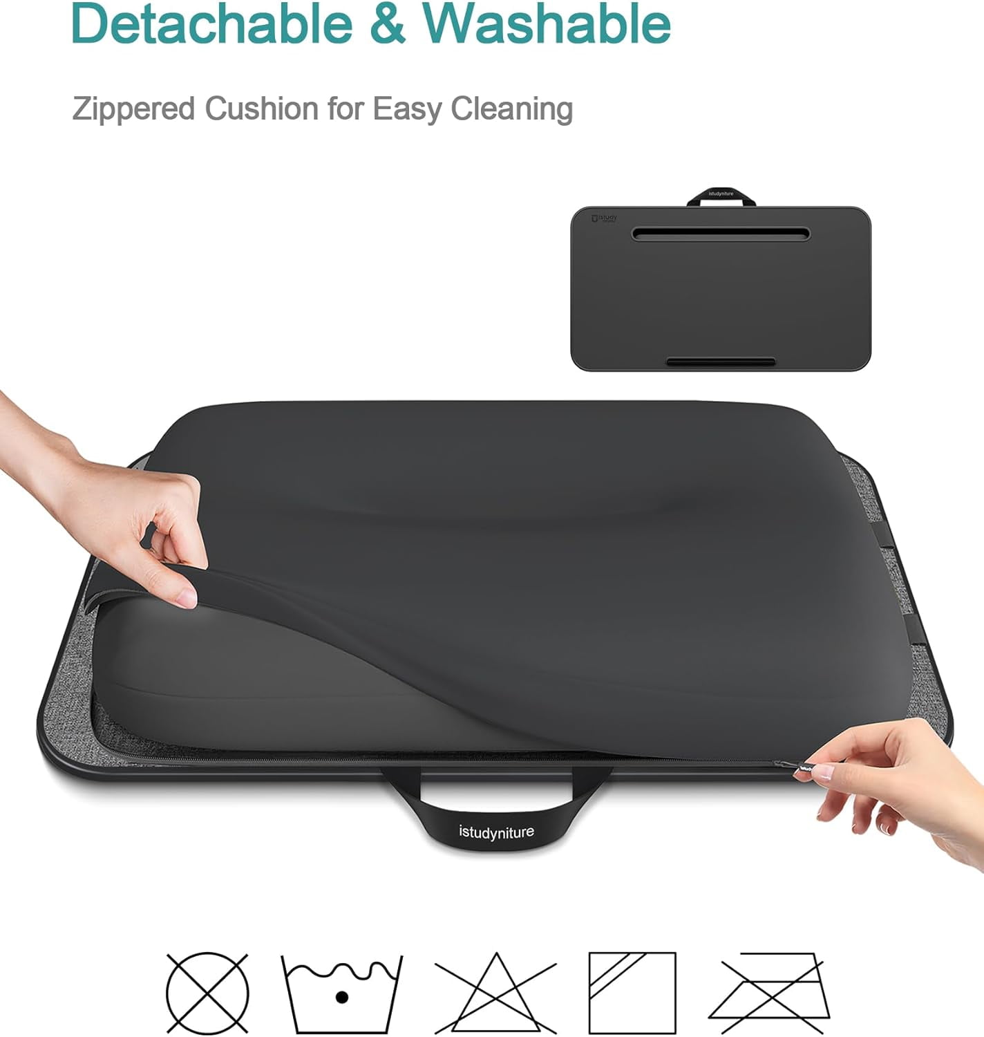 Lap Desk, Portable Laptop Stand with Washable Cushion, Fits up to 17 inch Laptop, with Device Ledge and Phone Holder, Use on Bed,Couch, Sofa, Floor, Home Office– (Large, Black)