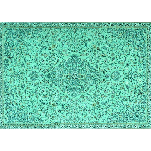 Ahgly Company Machine Washable Indoor Rectangle Persian Turquoise Blue Traditional Area Rugs, 5' x 7'