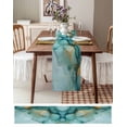 thumbnail image 3 of Ldtrchee Teal Marble Table Runner 120 Inches, Luxury Ink Painting Abstract Modern Bed Runner Dresser Scarves Tabletop for Indoor Outdoor Parties/Ceremony/Banquet, 13"x 120", 3 of 8