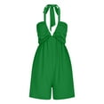thumbnail image 4 of qolati Women Overalls Romper Casual Sleeveless Adjustable Tie Strap Halter Wide Leg Overall Shorts Summer Beach Outfits with Pockets, 4 of 7