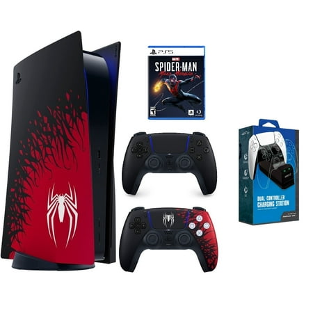 Sony PlayStation 5 Console – Marvel’s Spider-Man 2 Bundle With DualSense Black Controller, Miles Morales Game, & Dual Charger
