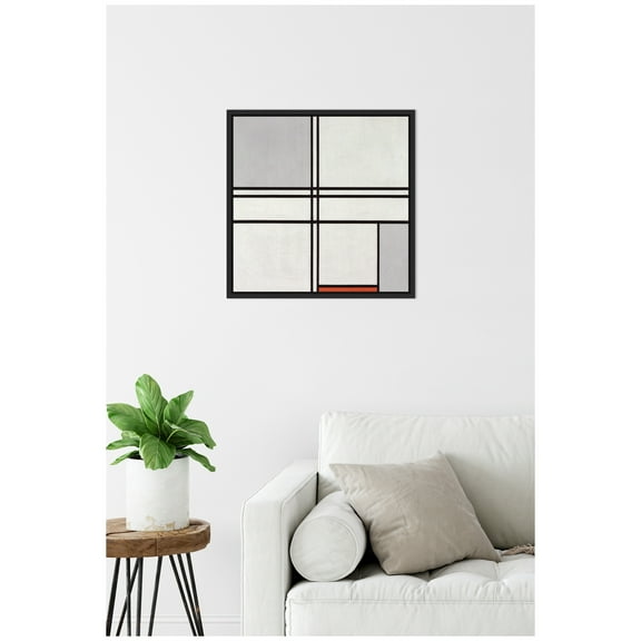 Kate and Laurel Piet Mondrian Composition No 1 Gray Red 1935 Framed Canvas Wall Art by The Art Institute of Chicago 22 x 22 Sylvie Black, Modern, Abstract Art for Wall Decor, Living Room, Bedroom