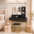 thumbnail image 4 of Ktaxon Vanity Table with 3 Color Lighted Mirror, Makeup Vanity Dressing Table with 10 Lights and 2 Drawers for Women, Dresser Desk Vanity Set for Bedroom, Gold (Black), 4 of 9