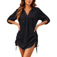 thumbnail image 3 of Conairie Swimsuit Coverup for Women Drawstring Shirtdress Beach Pullover Bikini Swimsuit Coverup Vacation Sun Protection Loose Solid Color Black XL, 3 of 3