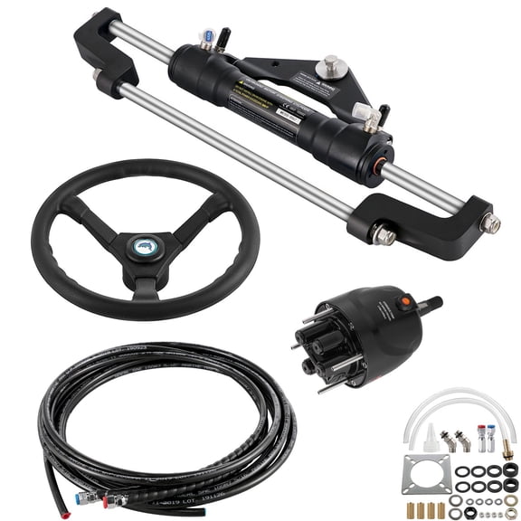 Marine Hydraulic Steering System Kit: 300HP Capacity, Includes Helm Pump, Cylinder, Steering Wheel & 18ft Hoses