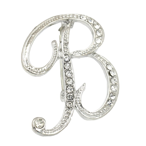 MKKAS Pave Crystal Letter Brooch Pin, Rhinestone Initial Alphabet Lapel Pin for Women, Silver Tone Alloy Metal Badge for Personalized Suit Jewelry, White
