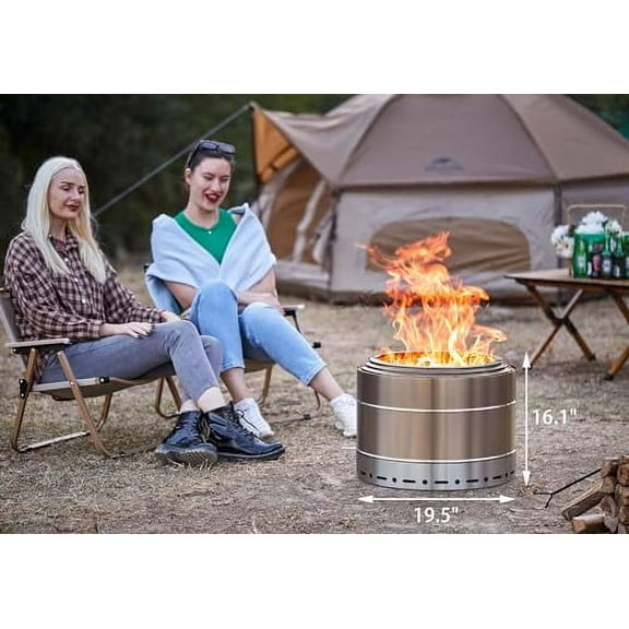 Smokeless Fire Pit Outdoor Wood Burning Portable Firepit Stainless Steel for Backyard Patio Garden Picnic Camping Bonfire(19 Inch)