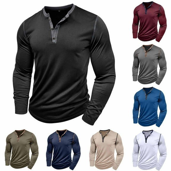 Miluxas Men's Henley Shirts Long Sleeve Casual Pullover T-Shirt Fashion Basic Button Shirtst White
