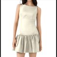thumbnail image 1 of Vestido Mini Plisado Sin Mangas para Mujer, Corte A, Color Liso, Cuello Redondo, Cintura Ceñida, Lazo y Cremallera en la Espalda Beige M, 1 of 10