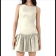 thumbnail image 1 of Vestido Mini Plisado Sin Mangas para Mujer, Corte A, Color Liso, Cuello Redondo, Cintura Ceñida, Lazo y Cremallera en la Espalda Beige L, 1 of 10
